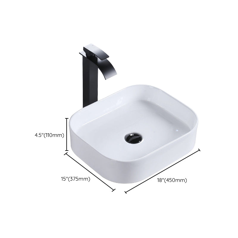 Modern Bathroom Sink Porcelain Rectangular Pop-Up Drain and Drain Assembly Basin Sink