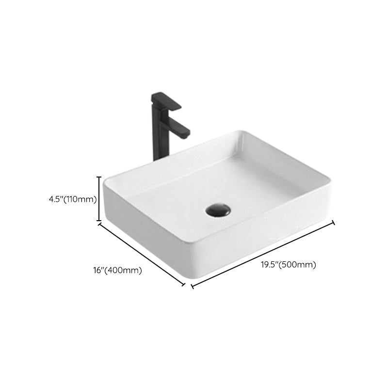 Modern Bathroom Sink Porcelain Rectangular Pop-Up Drain and Drain Assembly Basin Sink