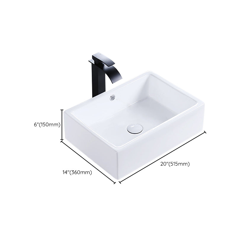 Modern Bathroom Sink Porcelain Rectangular Pop-Up Drain and Drain Assembly Basin Sink