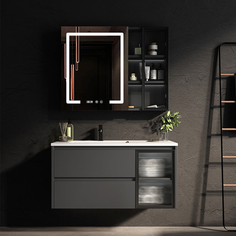 Luxurious Bathroom Vanity Wall-Mounted Sink Floor Cabinet in Black