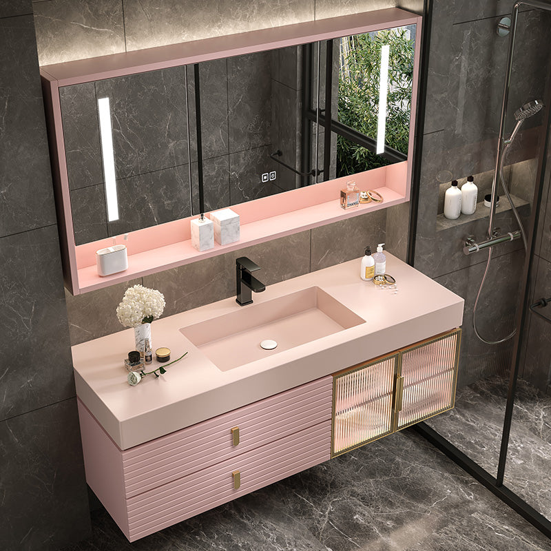 Contemporary Sink Cabinet Mirror Cabinet Bathroom Vanity Cabinet in Pink