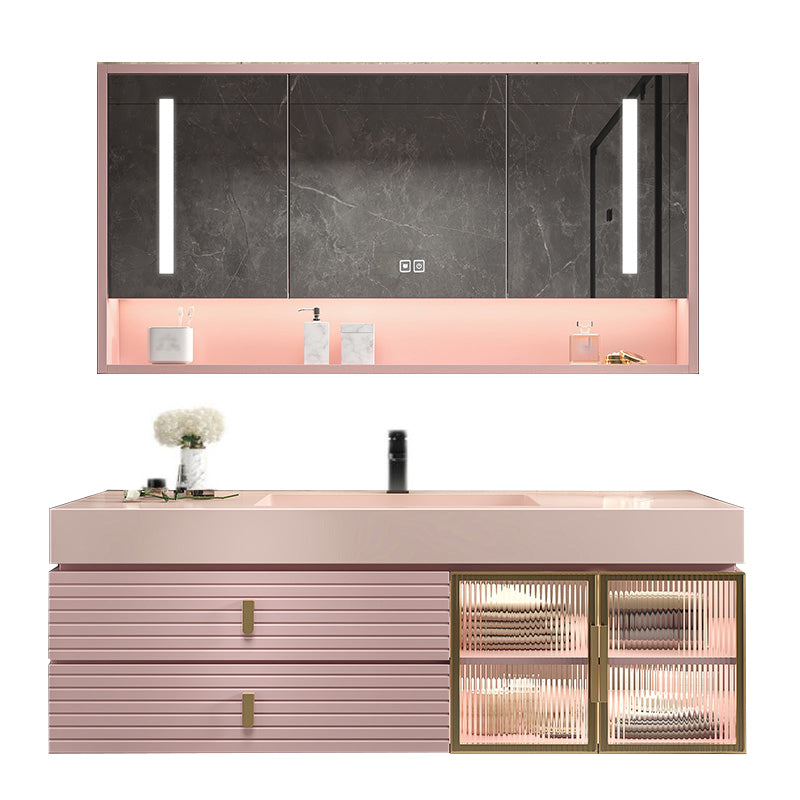 Contemporary Sink Cabinet Mirror Cabinet Bathroom Vanity Cabinet in Pink