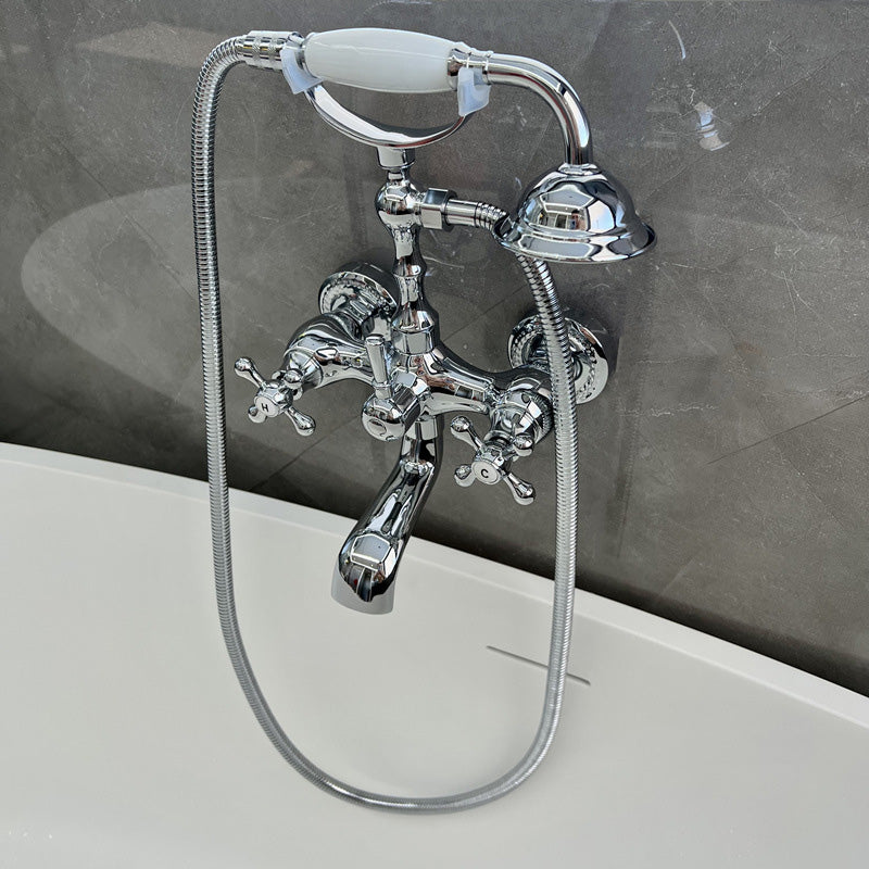 Gold and Silver Claw Foot Tub Faucet Wall Mounted 2-Handle Tub Filler with Handheld Shower