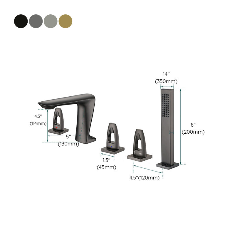 3 Handle Roman Tub Filler Deck Mounted Bathtub Faucet with Handshower