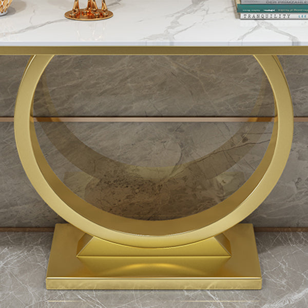 31.5" Tall Stone Glam Console Table Rectangle Accent Table with Shelf