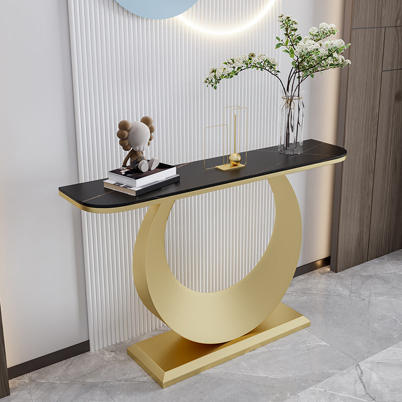 Stone Half Moon Console Table 31.5-inch Tall Accent Table with 1 Shelf