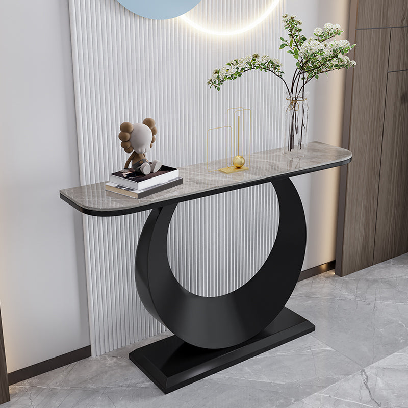 Stone Half Moon Console Table 31.5-inch Tall Accent Table with 1 Shelf
