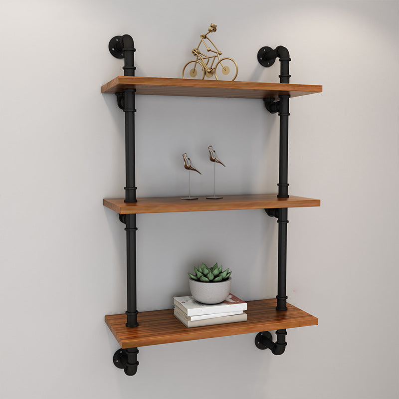 Metal and Wooden Floating Shelf Modern Natural Wall Mounted Bookshelf for Study Room