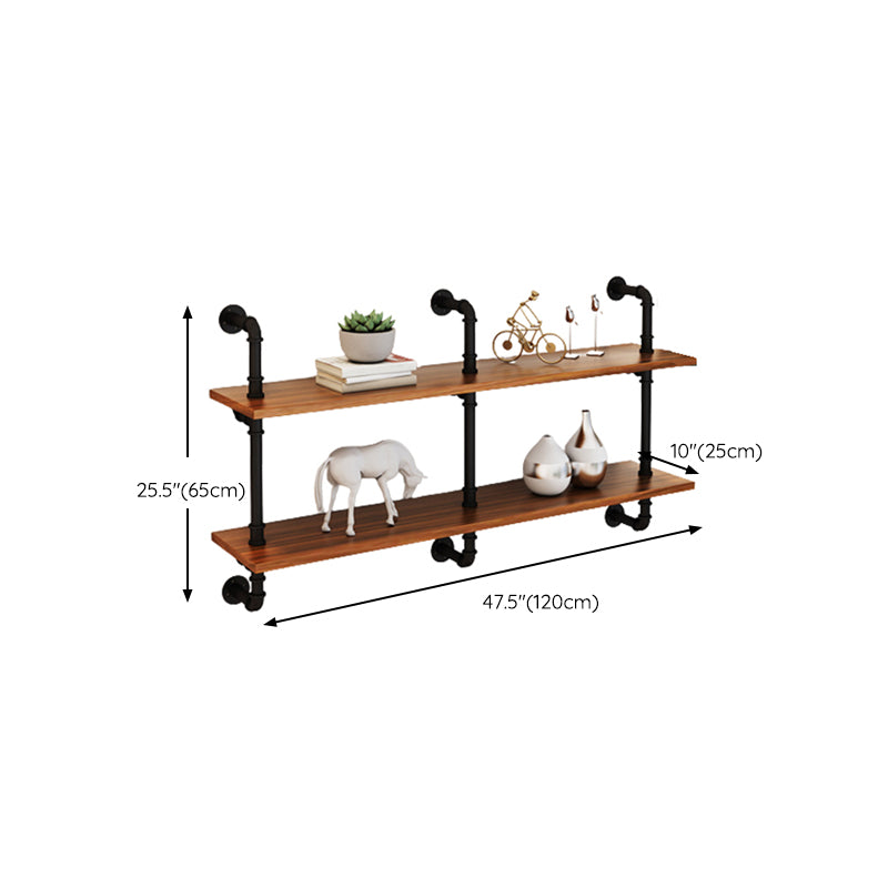 Metal and Wooden Floating Shelf Modern Natural Wall Mounted Bookshelf for Study Room
