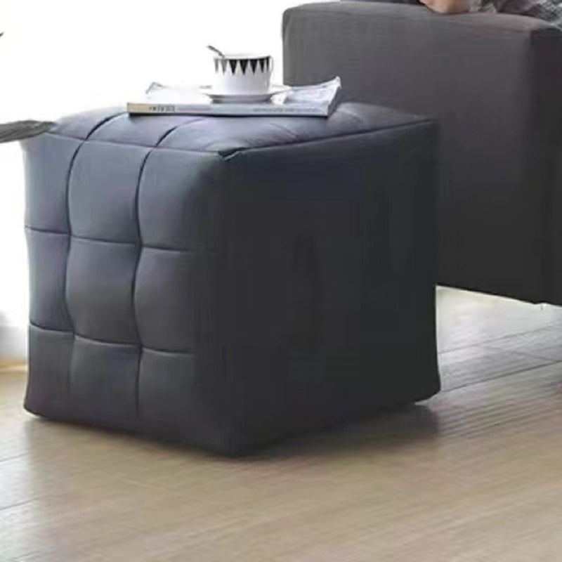 Contemporary Pouf Ottoman Genuine Leather Upholstered Tufted Square Ottoman