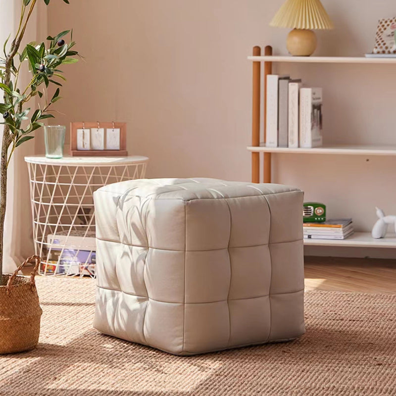 Contemporary Pouf Ottoman Genuine Leather Upholstered Tufted Square Ottoman