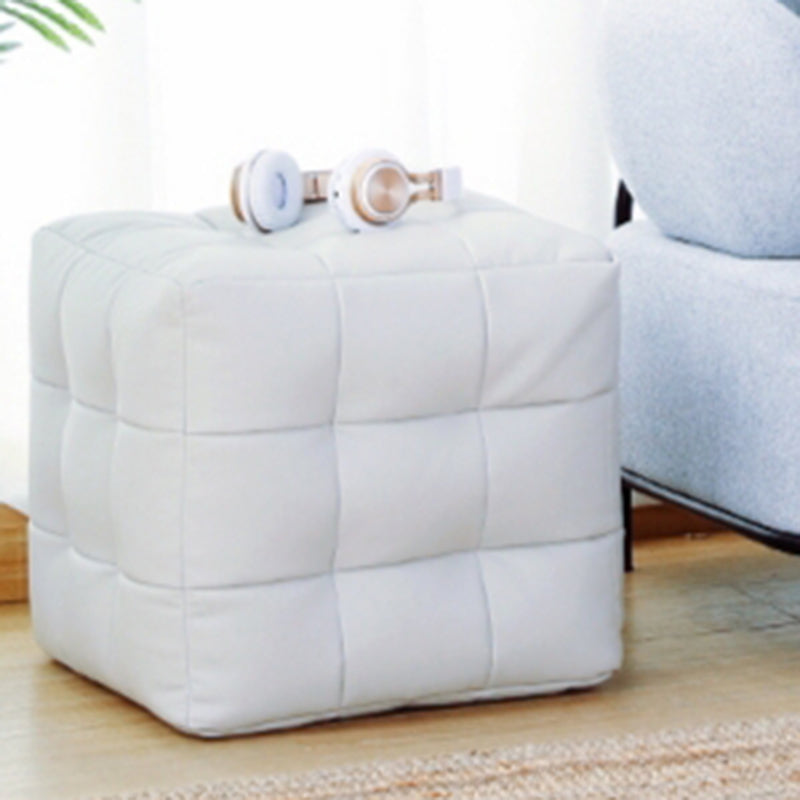 Contemporary Pouf Ottoman Genuine Leather Upholstered Tufted Square Ottoman