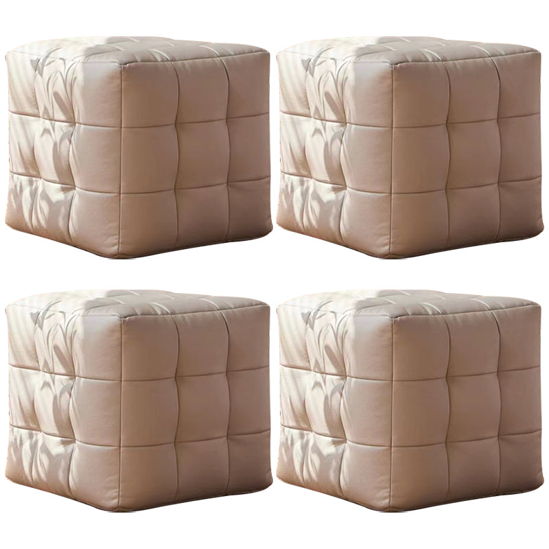 Contemporary Pouf Ottoman Genuine Leather Upholstered Tufted Square Ottoman