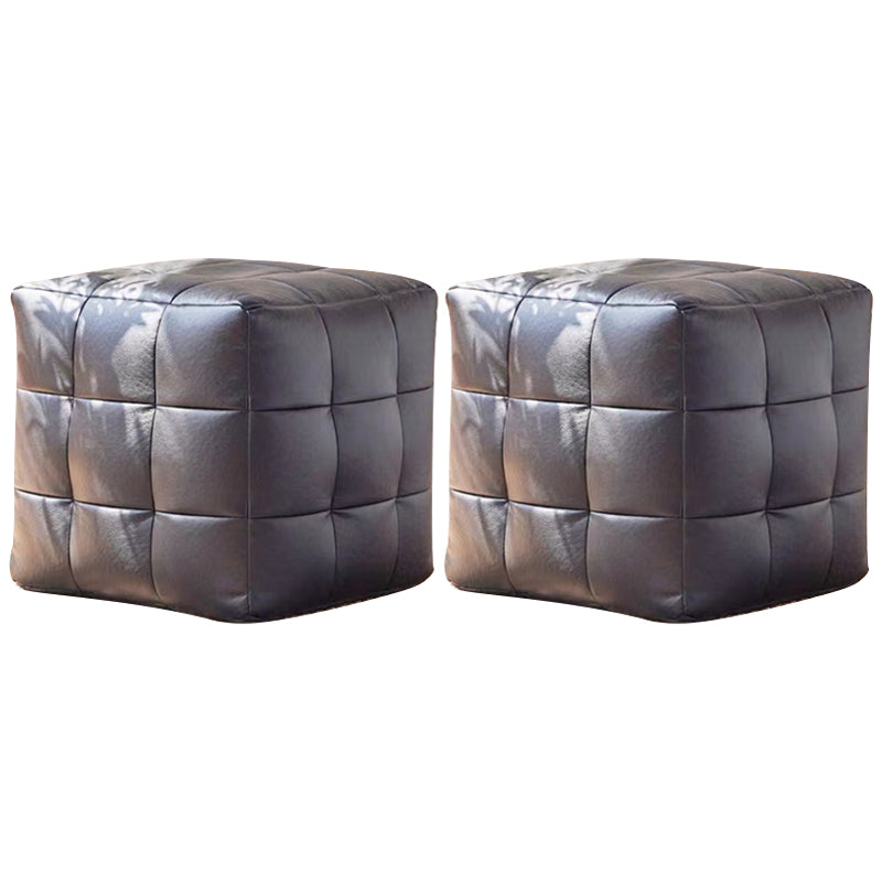 Contemporary Pouf Ottoman Genuine Leather Upholstered Tufted Square Ottoman