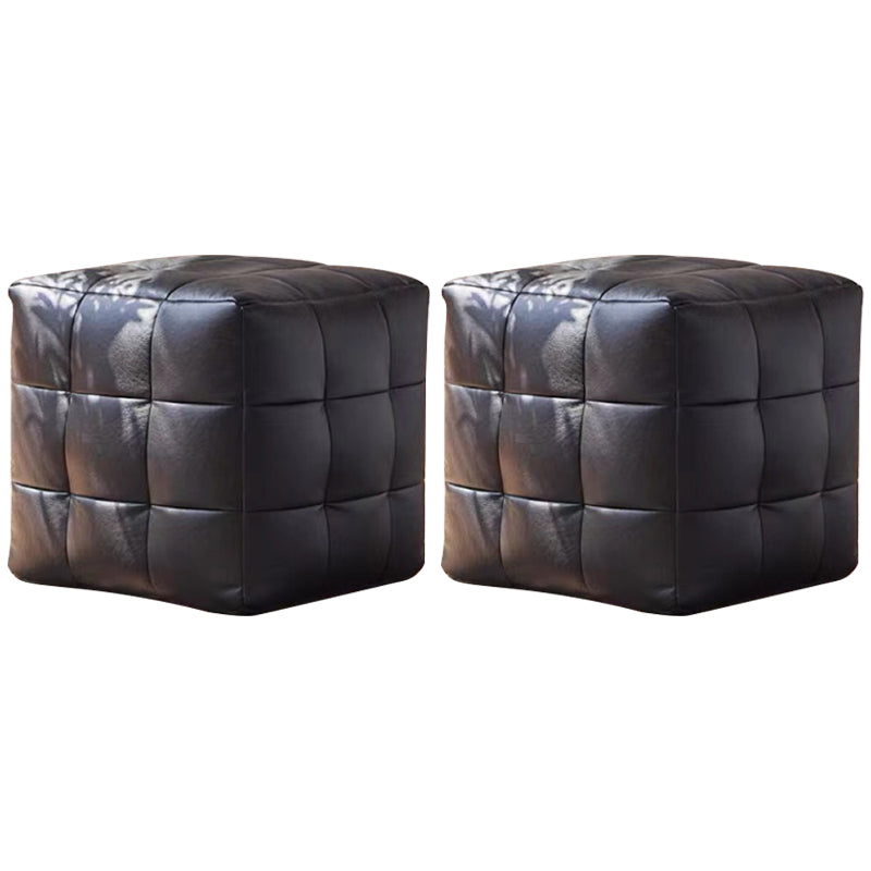 Contemporary Pouf Ottoman Genuine Leather Upholstered Tufted Square Ottoman