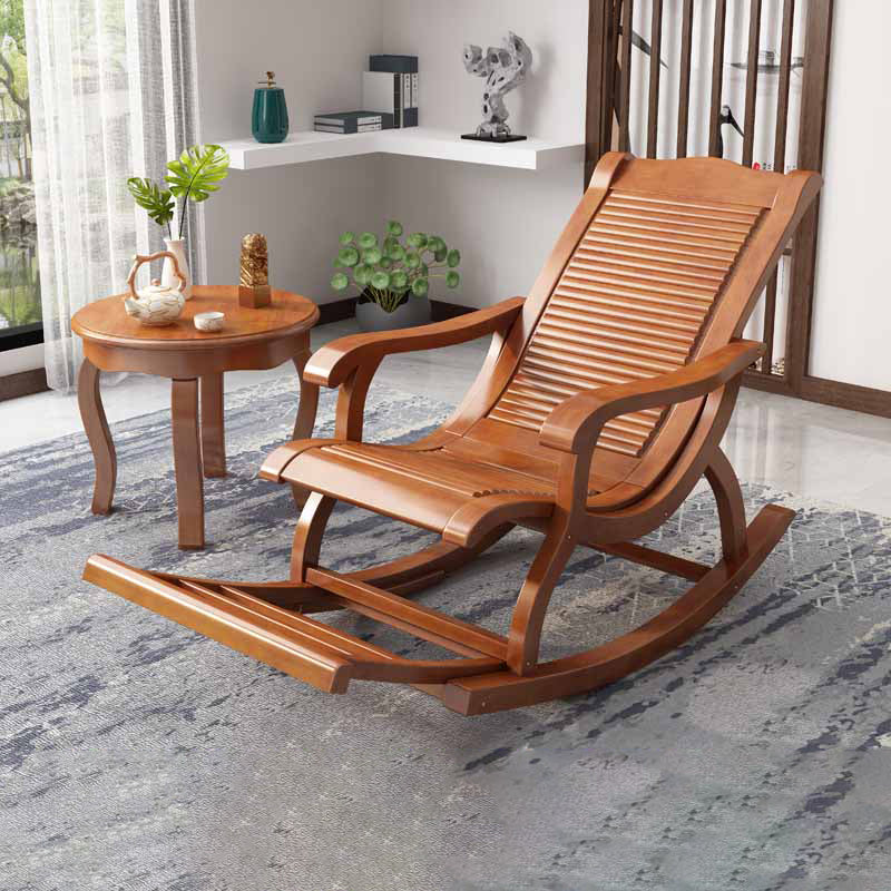 Traditional Rocking Chair Rubber Wood Solid Color Trapezoidal Back Indoor Rocking Chair