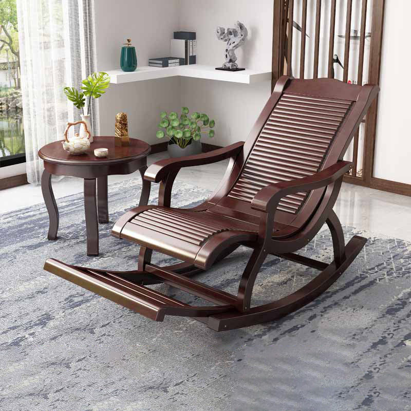 Traditional Rocking Chair Rubber Wood Solid Color Trapezoidal Back Indoor Rocking Chair