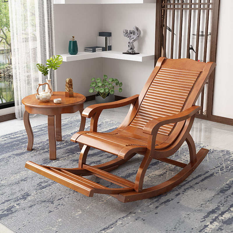 Traditional Rocking Chair Rubber Wood Solid Color Trapezoidal Back Indoor Rocking Chair