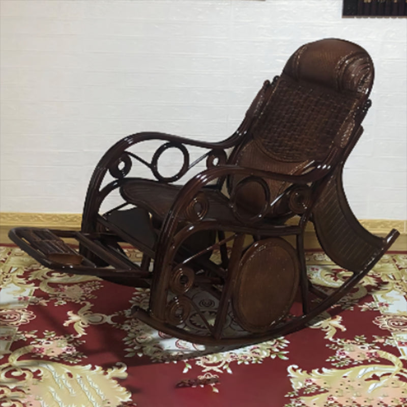 Conventional Rocking Chair Rattan Frame Solid Color Spindle Backrest Indoor Rocking Chair