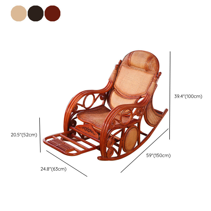 Conventional Rocking Chair Rattan Frame Solid Color Spindle Backrest Indoor Rocking Chair