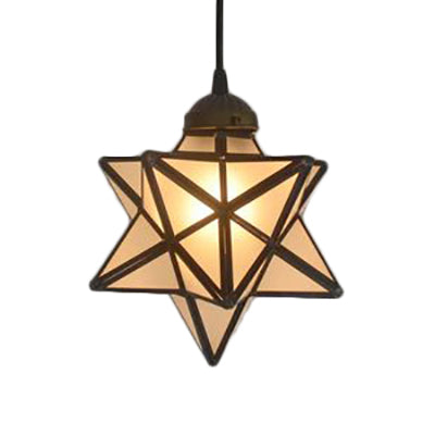 Textured White/Clear Star Hanging Pendant Light Tiffany Style 8"/12" W 1 Head Stainless Glass Ceiling Lamp for Dining Room