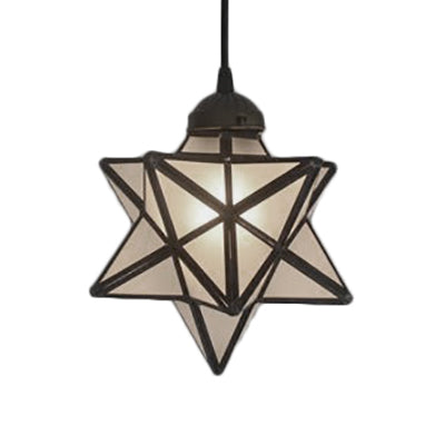 Textured White/Clear Star Hanging Pendant Light Tiffany Style 8"/12" W 1 Head Stainless Glass Ceiling Lamp for Dining Room