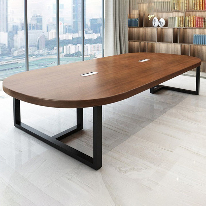 Industrial Office Desk Solid Wood Oval Brown Pine Writing Desk