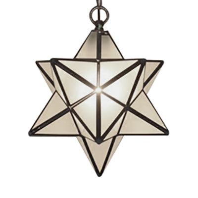 Textured White/Clear Star Hanging Pendant Light Tiffany Style 8"/12" W 1 Head Stainless Glass Ceiling Lamp for Dining Room