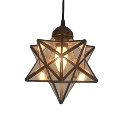 Textured White/Clear Star Hanging Pendant Light Tiffany Style 8"/12" W 1 Head Stainless Glass Ceiling Lamp for Dining Room