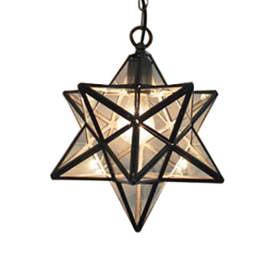 Textured White/Clear Star Hanging Pendant Light Tiffany Style 8"/12" W 1 Head Stainless Glass Ceiling Lamp for Dining Room