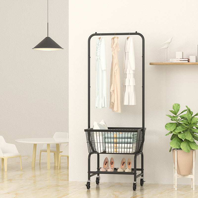 Stainless Steel Free Standing Hall Tree with Storage Basket Hall Stand for Living Room