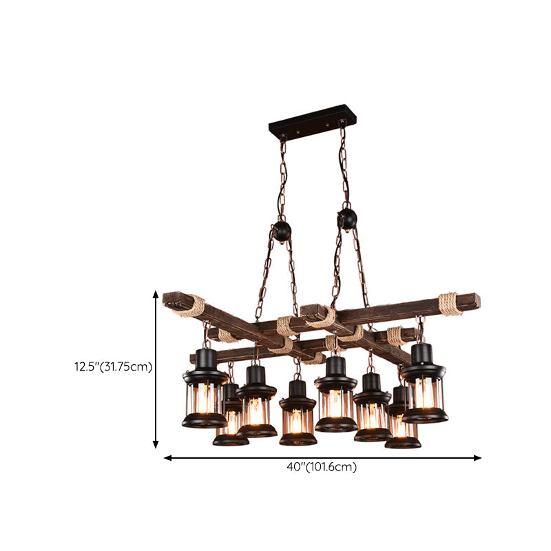 Chandelier 8 - Light Kitchen Island Fixture Wood & Iron Industrial Ceiling Pendant Light