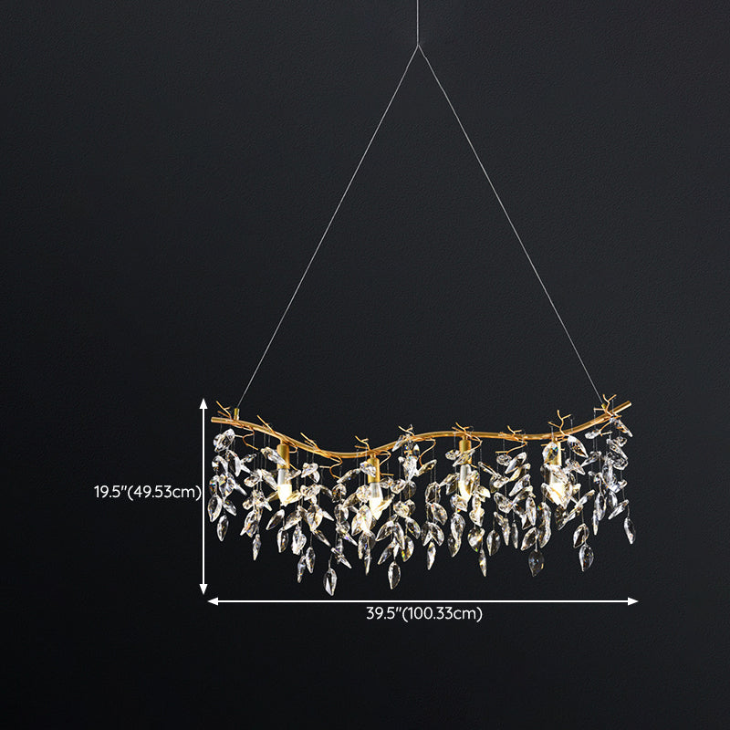 Crystal 4 / 8 - Light Kitchen Island in Gold and Clear Minimalist Ceiling Pendant Lighting
