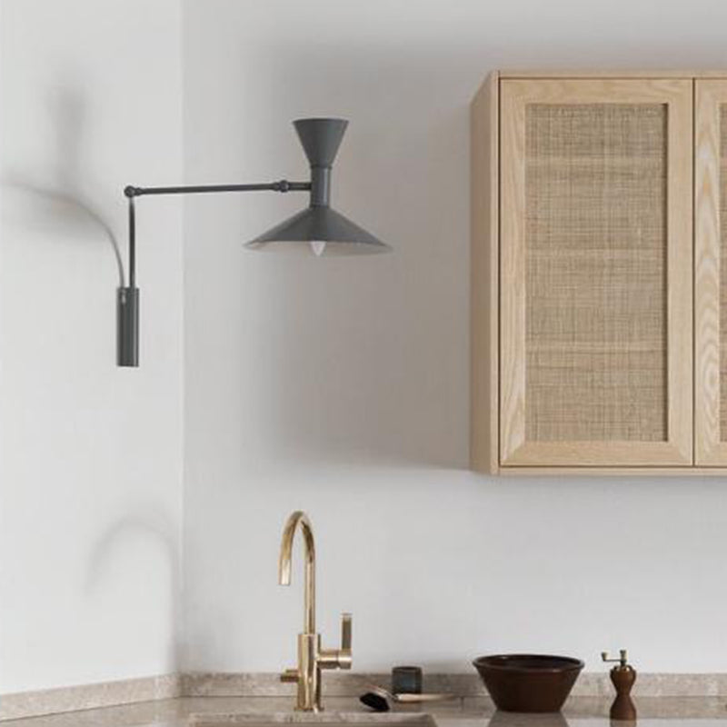 Modern Swing Arm Wall Sconce Cone Shape Wall Light with Metal Shade for Bedroom