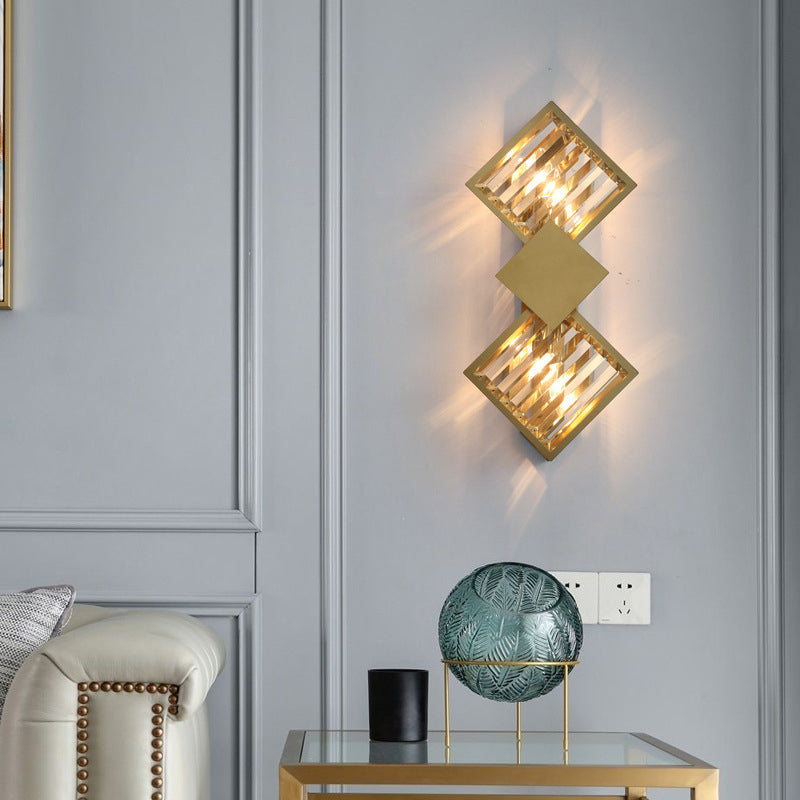 2-Light Geometric Wall Light Fixture Modern Crystal Wall Sconce Light