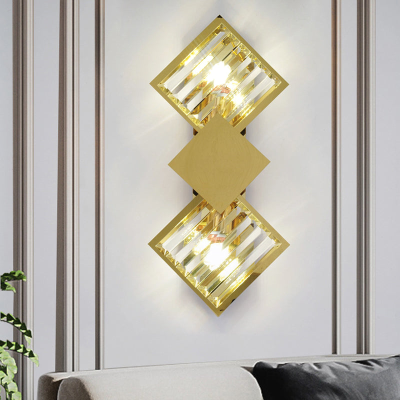 2-Light Geometric Wall Light Fixture Modern Crystal Wall Sconce Light