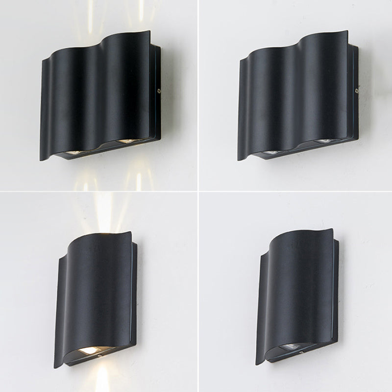 Modern Style Wave Shape Wall Sconce Metal Sconces in Black for Outdoor