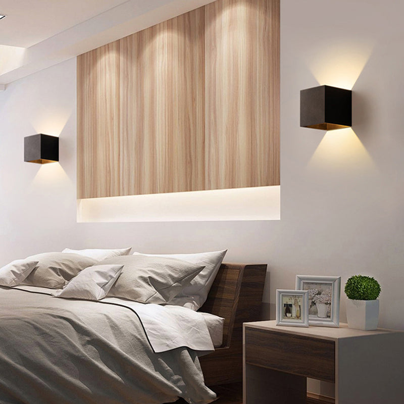 Modern Style Square Shade Wall Sconce Metal 2 Lights Sconces for Bedroom
