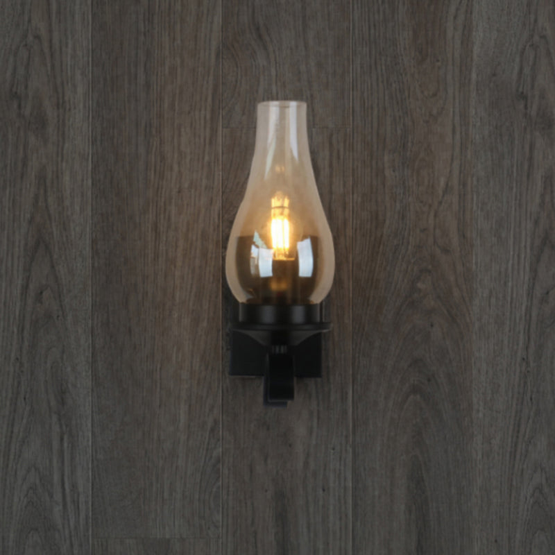 Regular Shape Wall Light Industrial Style Glass 1 Light Wall Lamp in Black