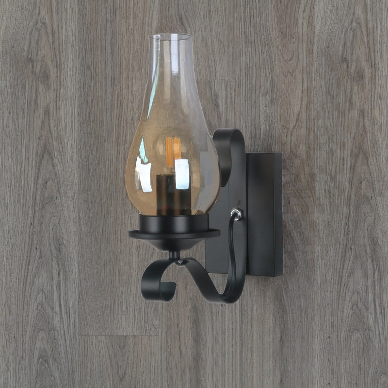 Regular Shape Wall Light Industrial Style Glass 1 Light Wall Lamp in Black