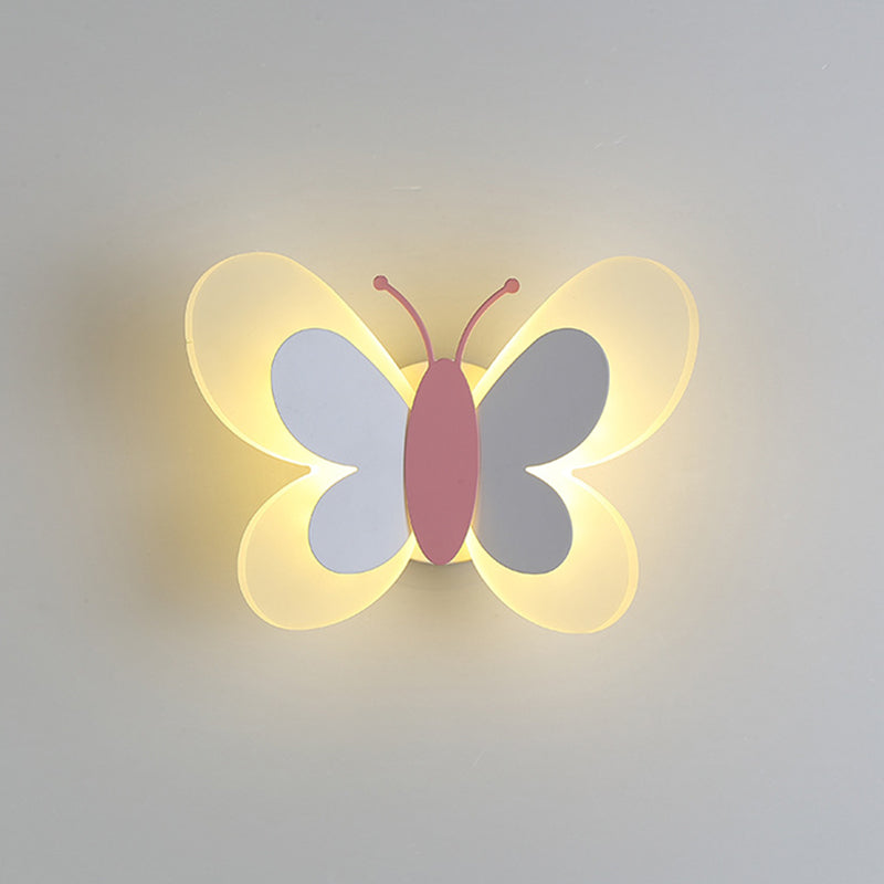 Metal Butterfly Shape Wall Light Kid Style 2 Lights Wall Light Sconce