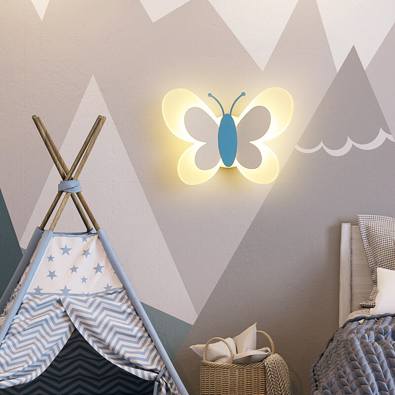 Metal Butterfly Shape Wall Light Kid Style 2 Lights Wall Light Sconce
