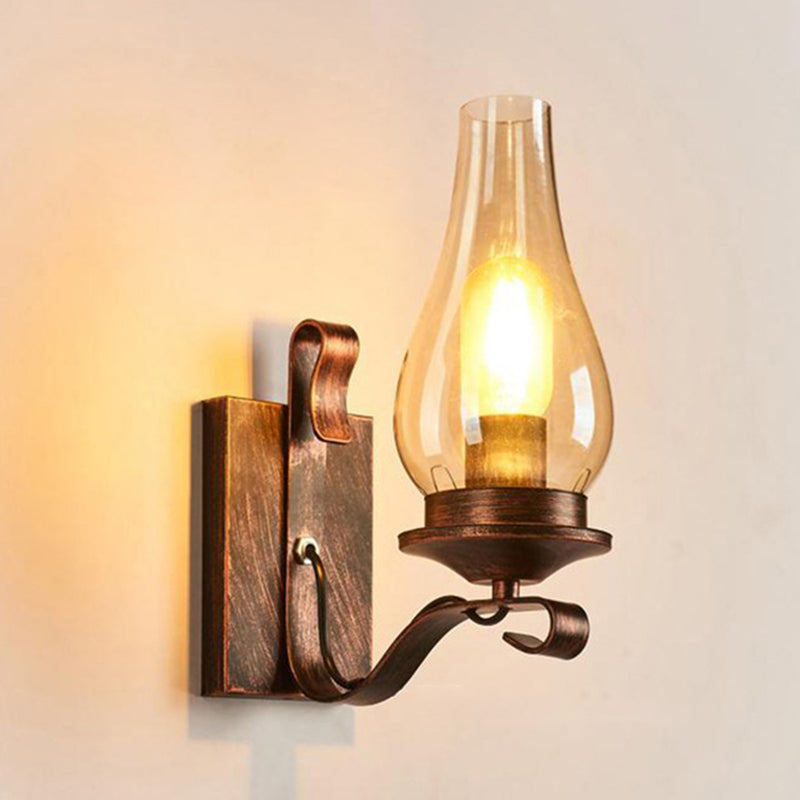 Regular Shape Wall Light Modern Style Glass 1 Light Wall Lamp in Bronze and Copper