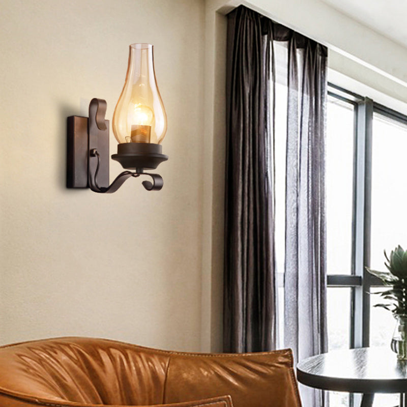 Regular Shape Wall Light Modern Style Glass 1 Light Wall Lamp in Bronze and Copper