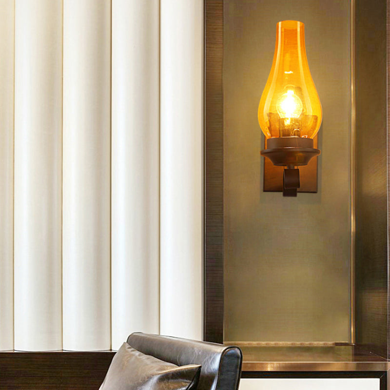 Regular Shape Wall Light Modern Style Glass 1 Light Wall Lamp in Bronze and Copper