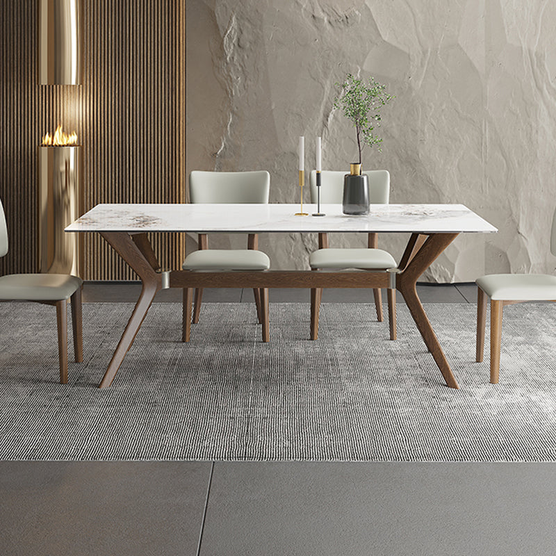 Modern Sintered Stone Top Table Rectangular Table with Wooden Base