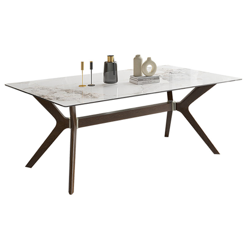 Modern Sintered Stone Top Table Rectangular Table with Wooden Base