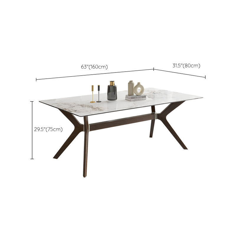 Modern Sintered Stone Top Table Rectangular Table with Wooden Base