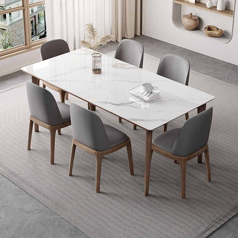 Rectangular Table Medieval Modern Sintered Stone Top Dining Table with Wooden Base