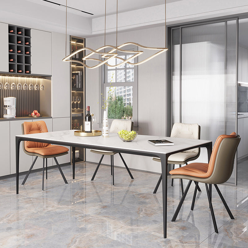 Modern Sintered Stone Dining Table Rectangle Table with Metal Base for Home